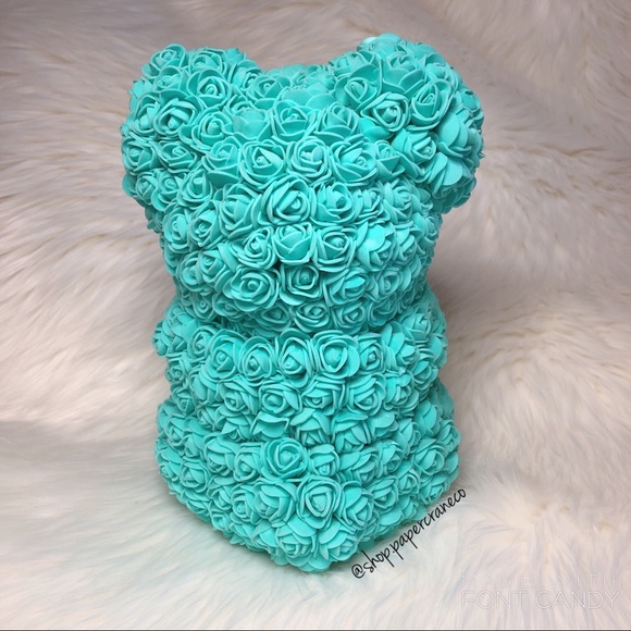 Handmade Forever Rose Bear Turquoise 20cm - Picture 4 of 5